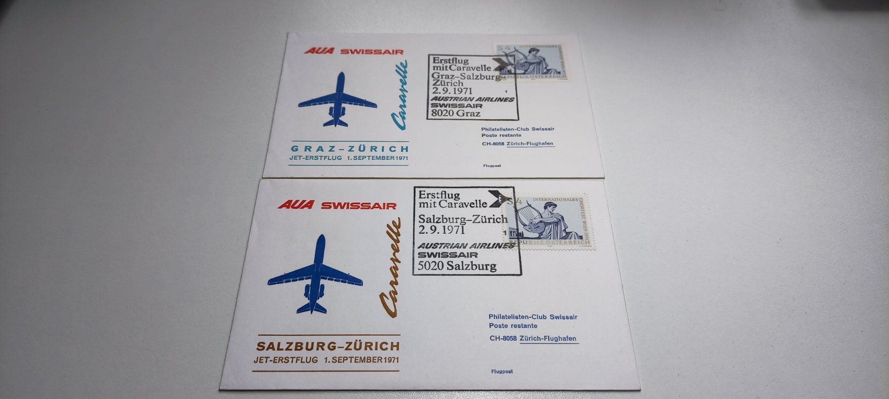 Alle Briefmarken: 2x Ersttagsbrief Aua Swissair 1971 – Gebraucht aus Baar von Maxlee75