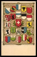 Lithographie Schweiz, Wappen der Kantone u. a. Aargau & Thur