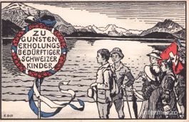Künstler-Karte // 1920 Erholungsbedürftige Schweizer Kinder