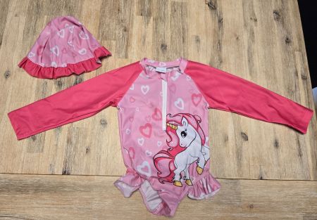 Badeanzug mit Sonnenhut Einhorn rosa Grösse 12-18 Monate