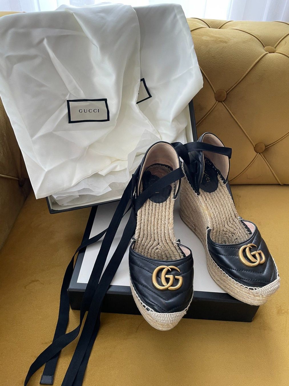 Gucci Scarpe da donna: Gucci Plattform Leder Espadrilles schwarz, Keilabsatz – Usato da Dagmersellen venduto da sheli17
