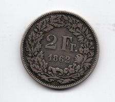 (1235) CH, 2 Franken 1862, sitzende Helvetia