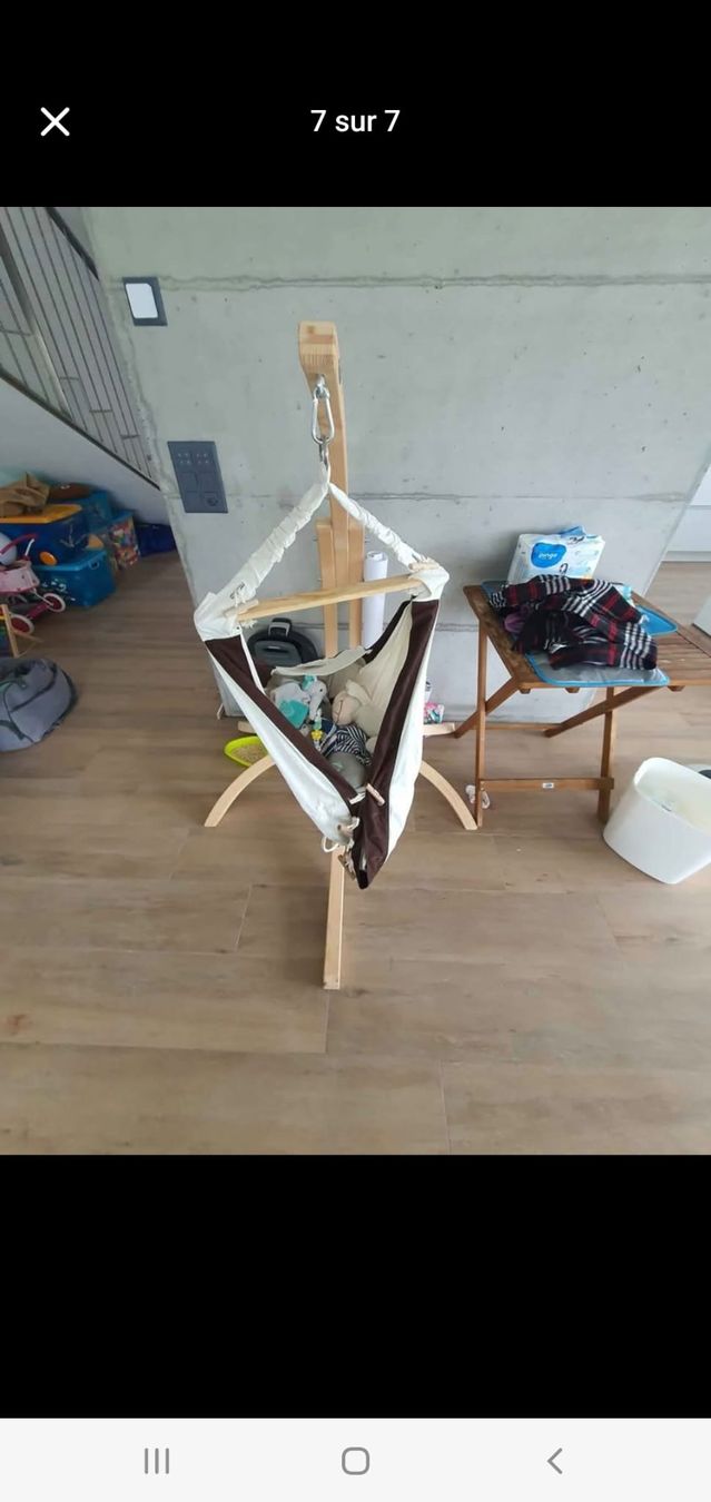 Sdraiette & Sdraiette a dondolo: Hamac bébé Woopy Amazonas avec support en bois – Usato da Chapelle (Broye) venduto da Ryzix
