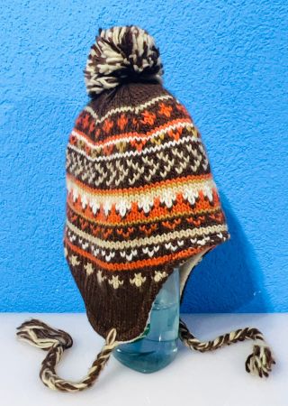 WollKappe gestrickt Orange/Braun innen Fleece gepflegt…