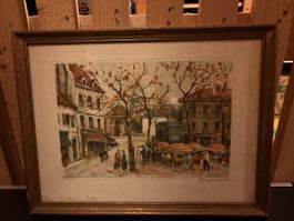 Tableau Charles Mansou Paris La Place du Tertre encadré