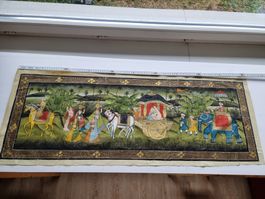 Indische filigrane Malerei Seide - 100 x 39 cm Unikat / Orig