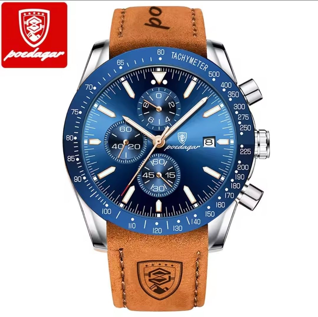 Uhren: Herrenuhr Poedagar Chronograph Lederarmband Datum – Neu und originalverpackt aus Münchenbuchsee von Salezm