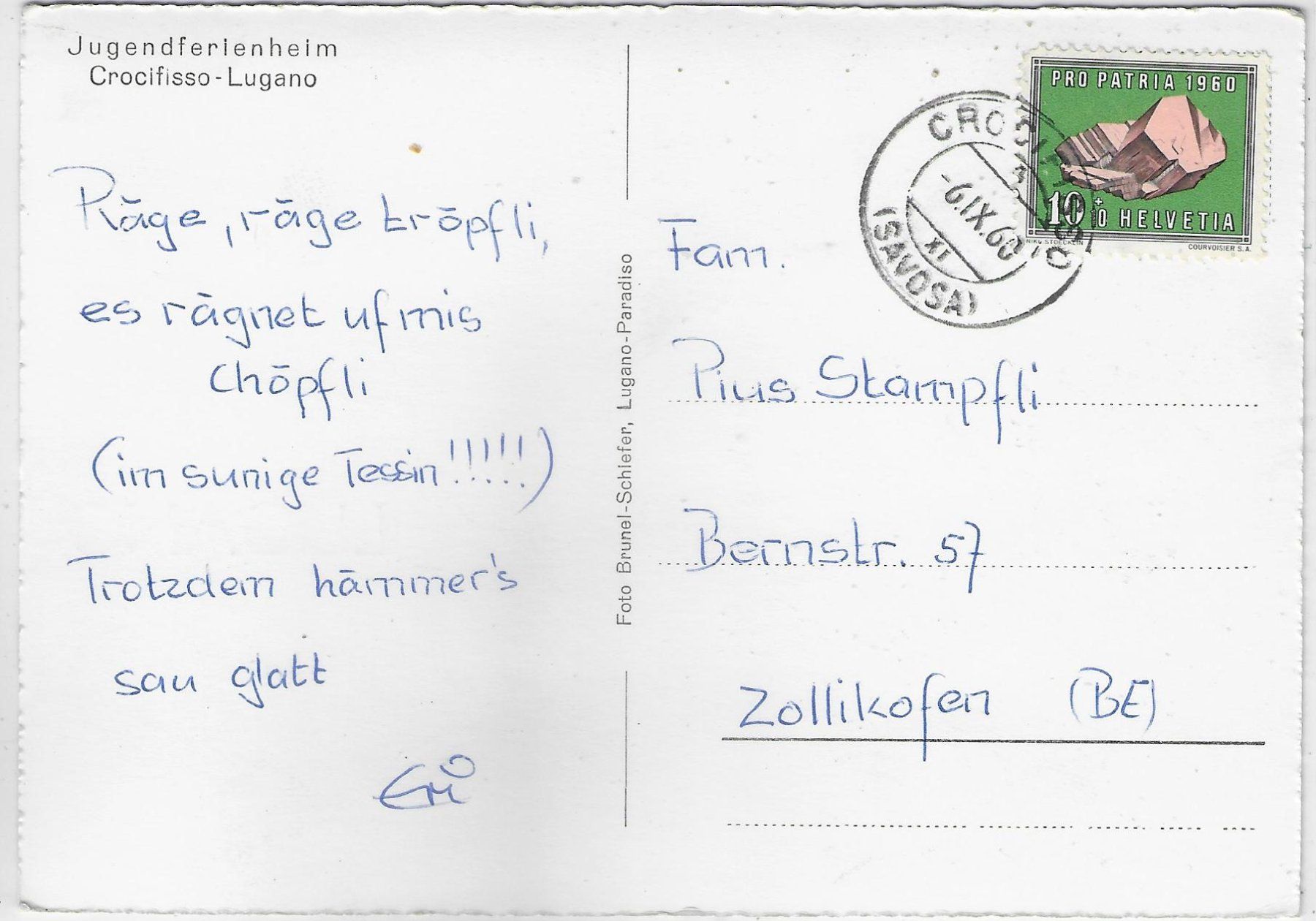 Cartoline postali: Jugendferienheim Crosifisso-Lugano SJH – Usato da Ettingen venduto da Kartenplanet 1