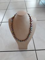 Graue Braune Perlen Halskette,  Mit Silber  45cm