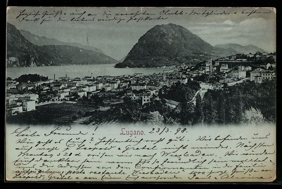 Ansichtskarten: Mondschein-AK Lugano, Panorama mit Stadt – Gebraucht aus Berlin von bartko-reher