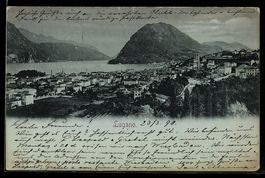 Mondschein-AK Lugano, Panorama mit Stadt