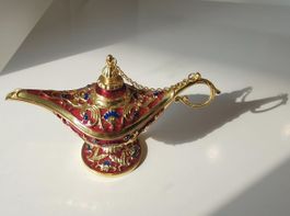 Dekorative Aladinlampe Metall rot goldfarben neu Wunderlampe