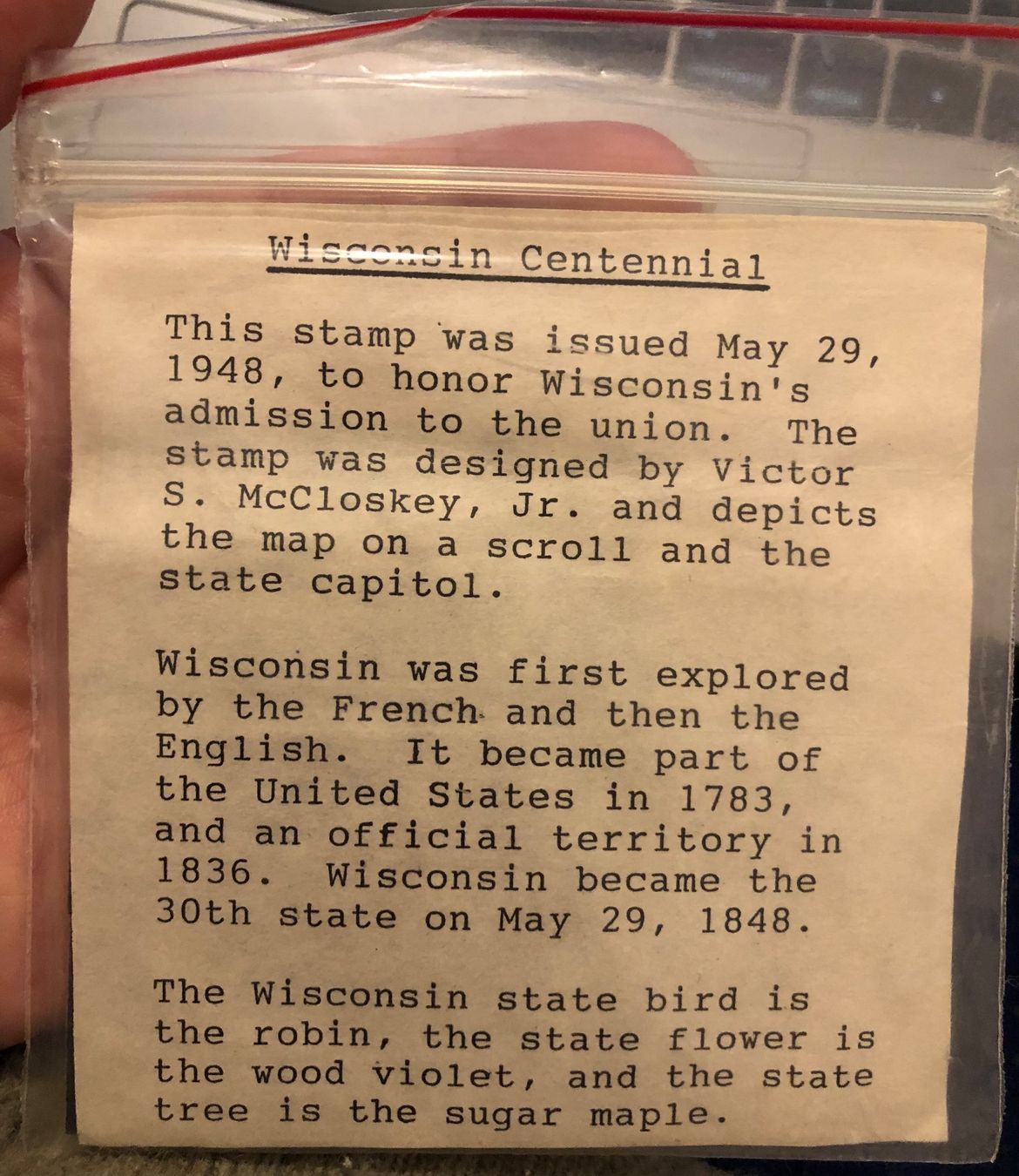 Alle Briefmarken: Briefmarke: 100th anniversary wisconsin centennial 1948 – Neu und originalverpackt aus Hergiswil NW von SLDM 1