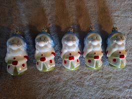 5 süsse Weihnachtskugeln Glas Wichtel blau-bunt neu