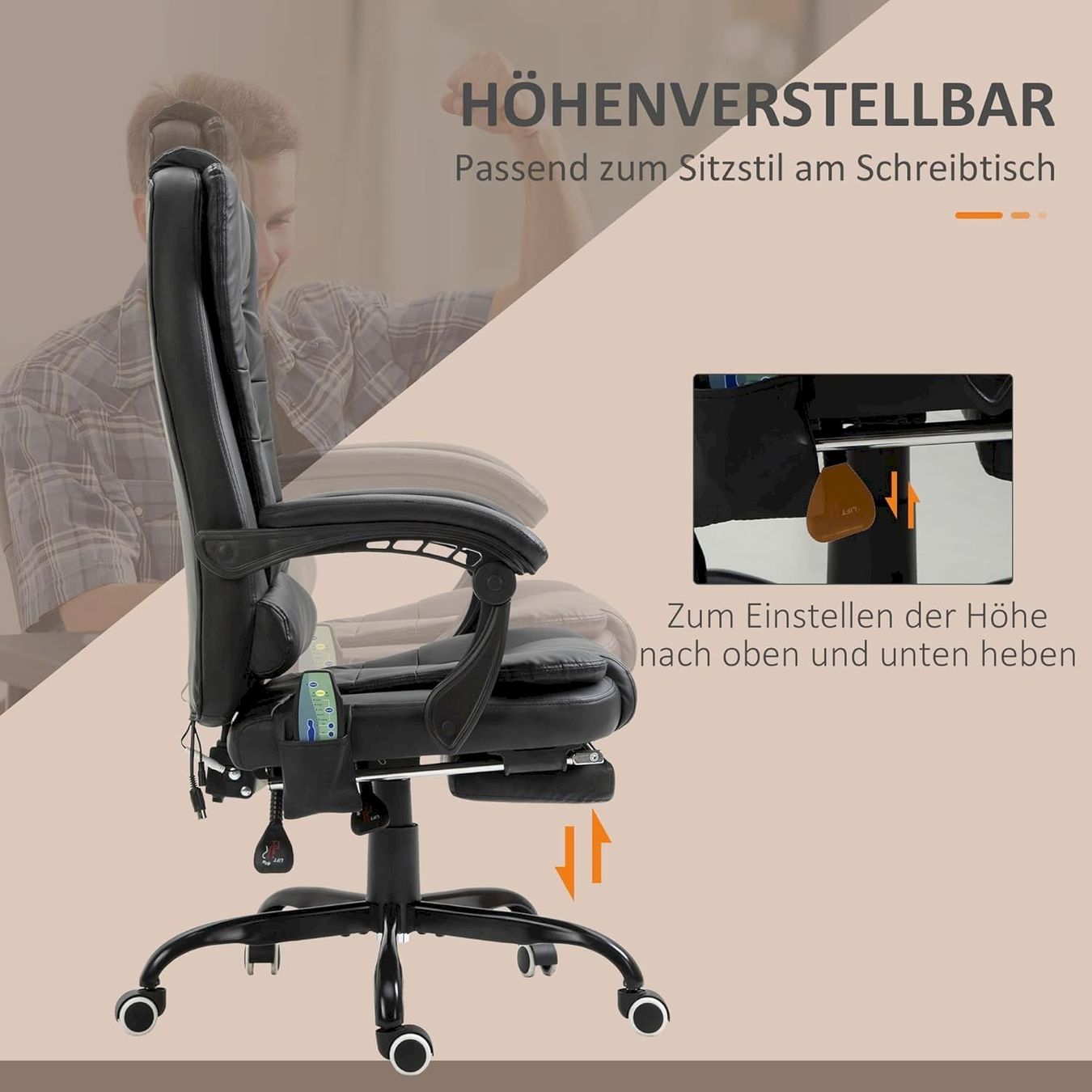 Sedie per ufficio: Bürostuhl mit 7 Punkt Massage schwarz – Nuovo e nell'imballaggio originale da Bottighofen venduto da zaap 3