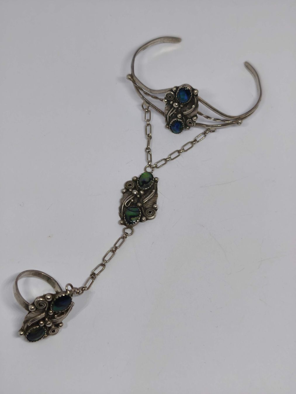 Bracciali & Braccialetti: Slave Bracelet Ring Sterling Silver Abalone stones ring  – Usato da St. Gallen venduto da GIULESGG 9