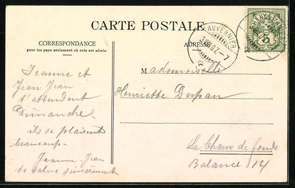 Cartoline postali: AK Auvernier, Gesamtansicht, 1907 – Usato da Berlin venduto da bartko-reher 1