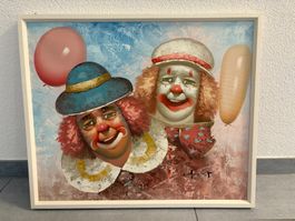 62.5cmbreitx52.5cmhoch Ölgemälde zwei Clowns mit Ballons Fun