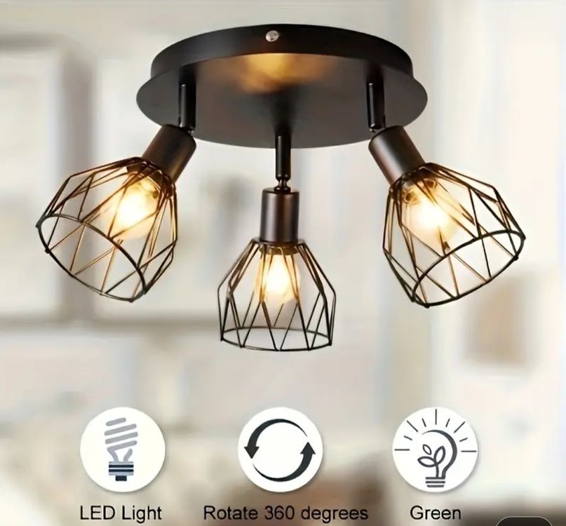 Relaxdays Vintage Deckenlampe – 3-flammig, Stoffschirme, Grau, 35x40,5x35,5 Cm, E14 Fassung