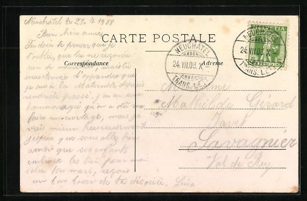 Ansichtskarten: AK Neuchâtel, La Maternit, 1908 – Gebraucht aus Berlin von bartko-reher 1