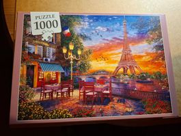 Puzzle 1000 Teile Paris Eiffelturm Abendsonne Bistro neu