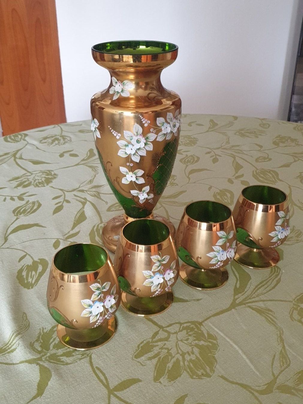 Caraffe: Gold Dekanter mit 4 Gläsern, handbemalt – Nuovo (secondo la descrizione) da Muttenz venduto da Glaucos