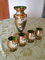 Gold Dekanter mit 4 Gläsern, handbemalt