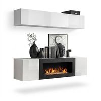 Wohnwand Hänge Sideboard Schrank 2tlg mit Kamin Schwarz Ho
