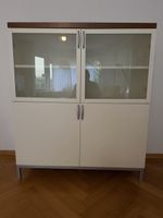 Vitrinen-Schrank weiss Holz braun Glastüren 4 Türen 8 Böden