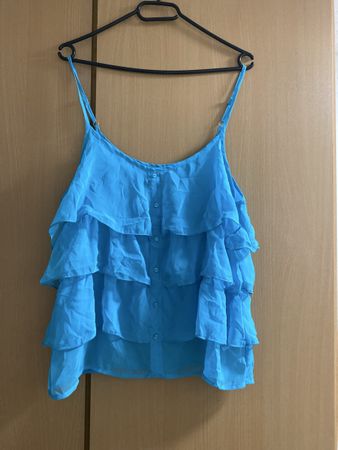 Sommerliches Tally Weijl Top, Gr. 42, Blau, Rüschen Look