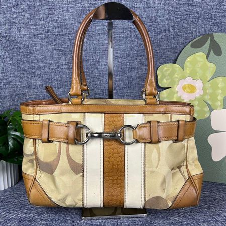 Coach Handtasche Signature Canvas Leder braun beige 31x21cm