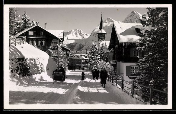 Cartoline postali: Arosa, Strassenpartie mit Kirche im Wint – Usato da Berlin venduto da bartko-reher