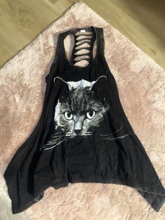 Schwarzes Tank Top mit Katzenmotiv, Little Bay - S