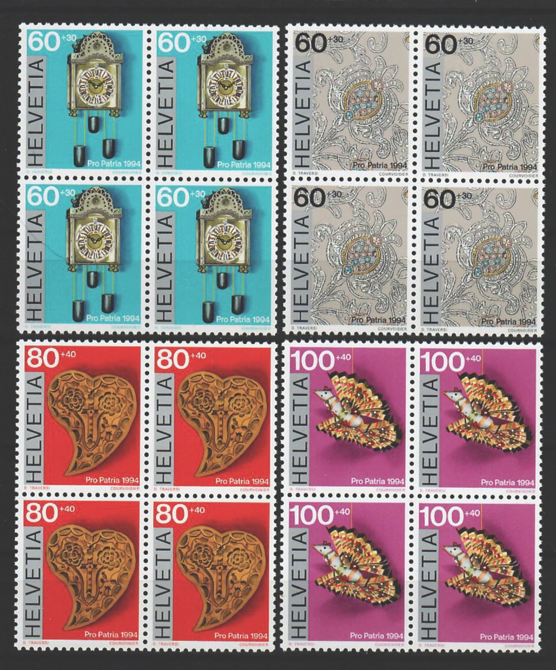 Tutti i francobolli: 1994, Pro Patria, Viererblöcke ** – Usato da Willisau venduto da Vollstempel