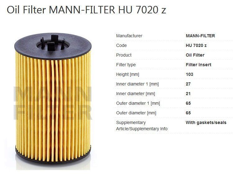MANN-FILTER Ölfilter HU 7020 z - VW AUDI SKODA SEAT Diesel