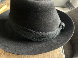 Antiker Schwarzer Damen Wollfilz Hut, Vintage Look