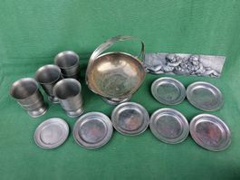 Zinn Set Schale Becher Teller Engel Relief gebraucht