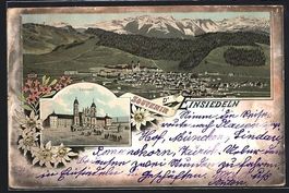 Litho Einsiedeln, Gesamtansicht, Kloster