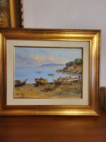 Tableau de bord de la mer, signée, cadre doré 30x40 cm