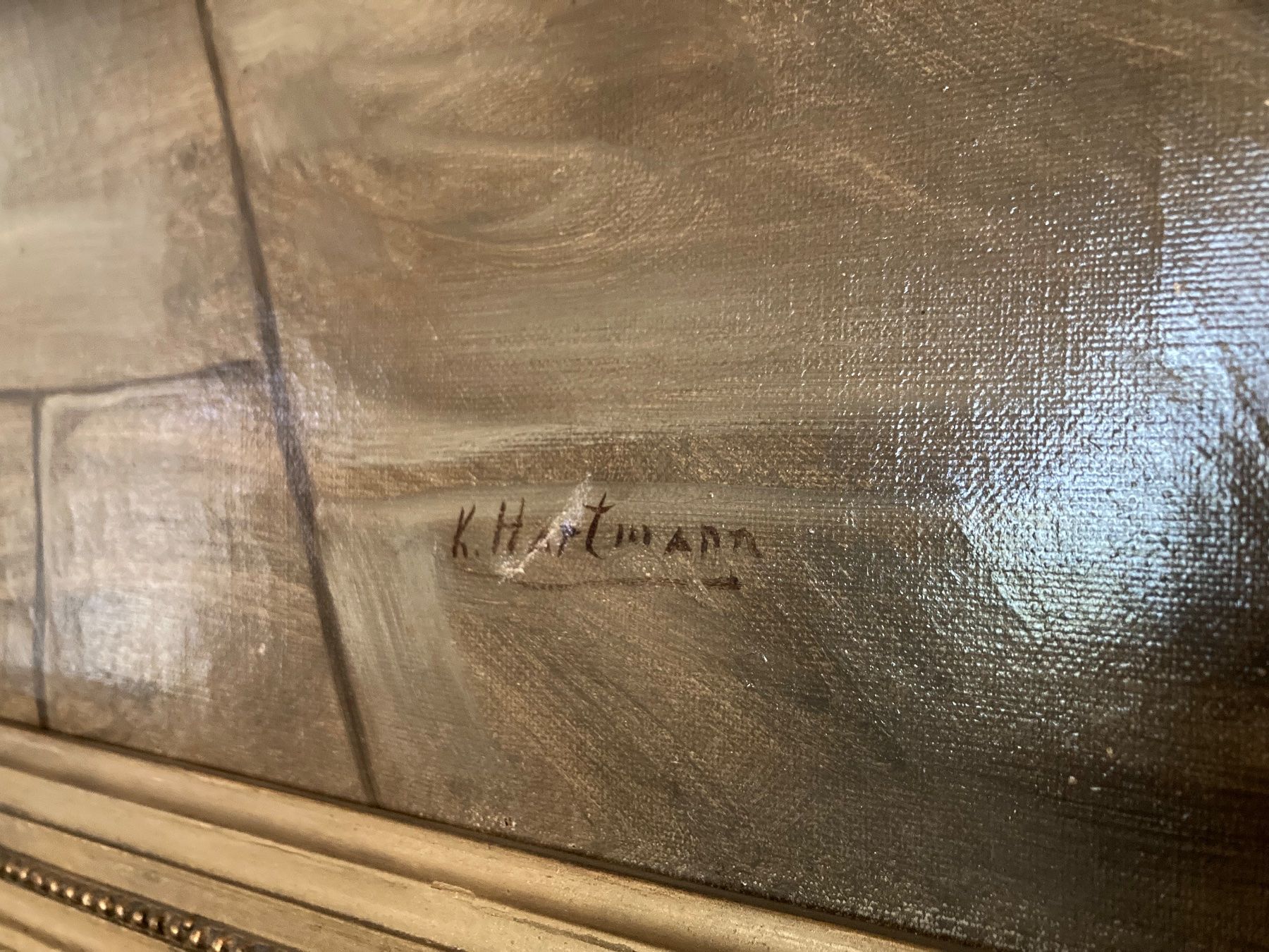 Gemälde: Gemälde Öl auf Leinwand von K.Hartmann "Handwerkerpause" – Gebraucht aus Luzern von Aura13 2