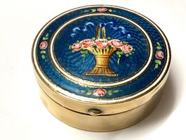 Antike runde  Dose, Guilloché Emaille vergoldet, England