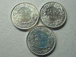 3 x 2 Fr. silber  1964/65/67