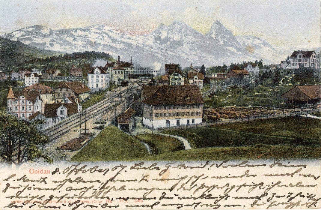 Cartoline postali: Goldau   SZ             um  1 9 0 7 – Usato da Brig venduto da Valcards54
