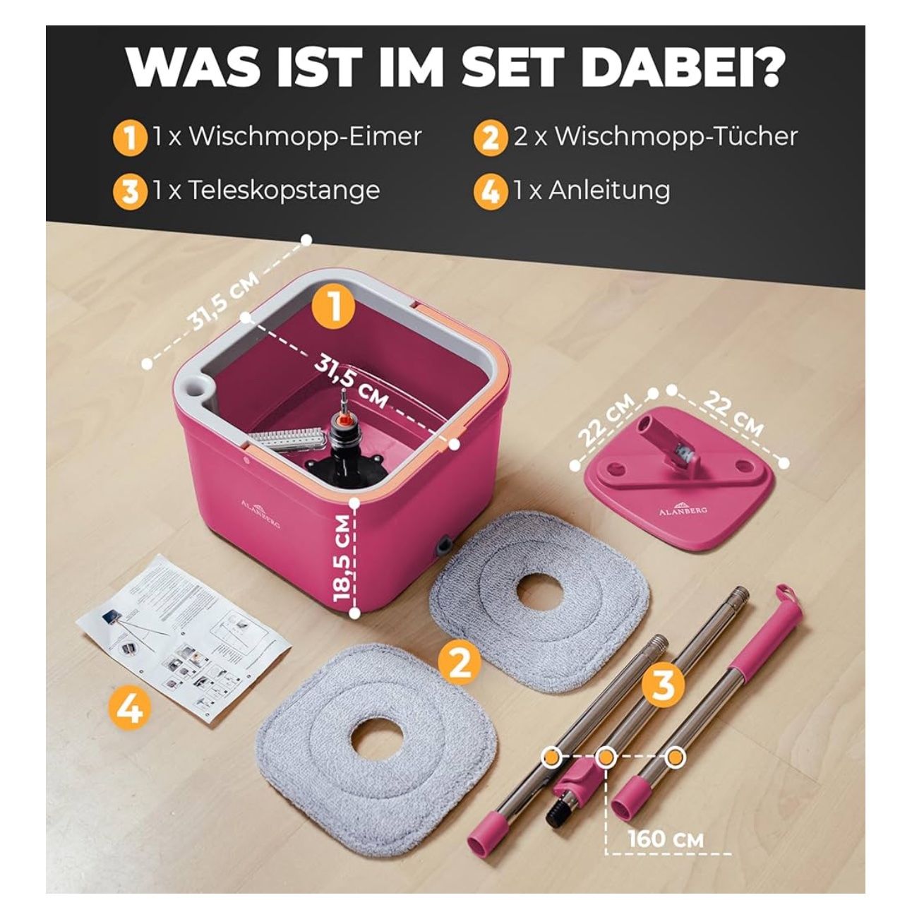 Sonstige Reinigungsgeräte: Wischmopp Set mit Eimer – 2-Kammer-System zur Trennung – Neu und originalverpackt aus Amriswil von JaJa-Express 5