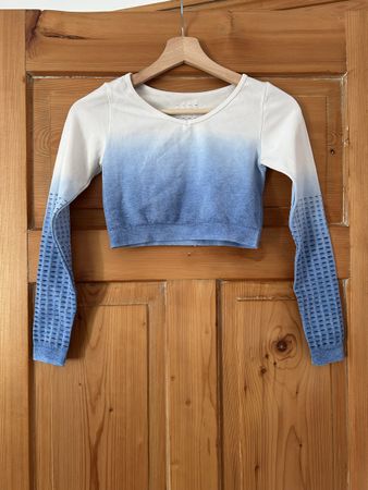 Sport Crop Top Langarm, Blau-Weiss, Ideal Sport