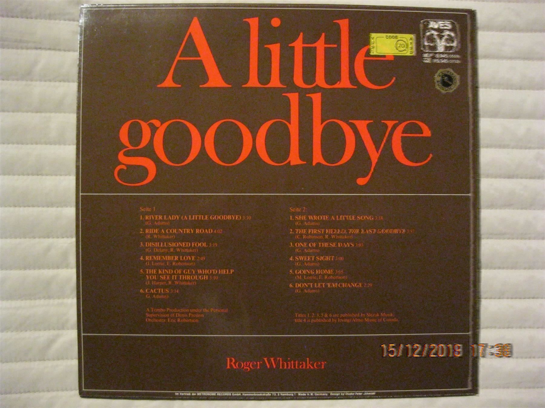 Dischi in vinile: Roger Whittaker A Little Goodbye Vinyl – Usato da Affoltern am Albis venduto da Andrezc 1