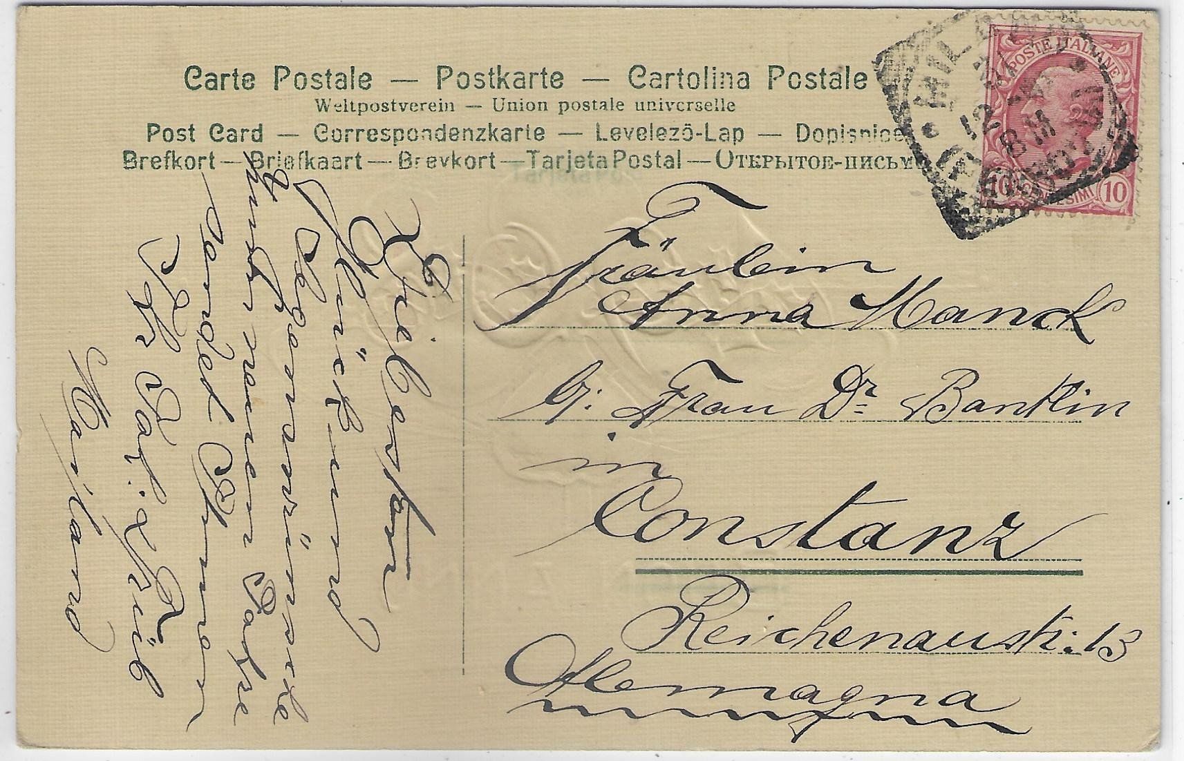 Cartoline postali: Buon Anno 1908 - Neujahr - Präge-Litho – Usato da Ettingen venduto da Kartenplanet 1