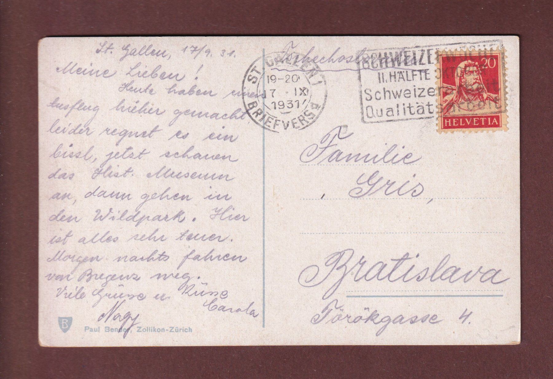 Cartoline postali: ST. GALLEN - Freudenberg - 1931 – Usato da Pully venduto da nicecards-shop 1