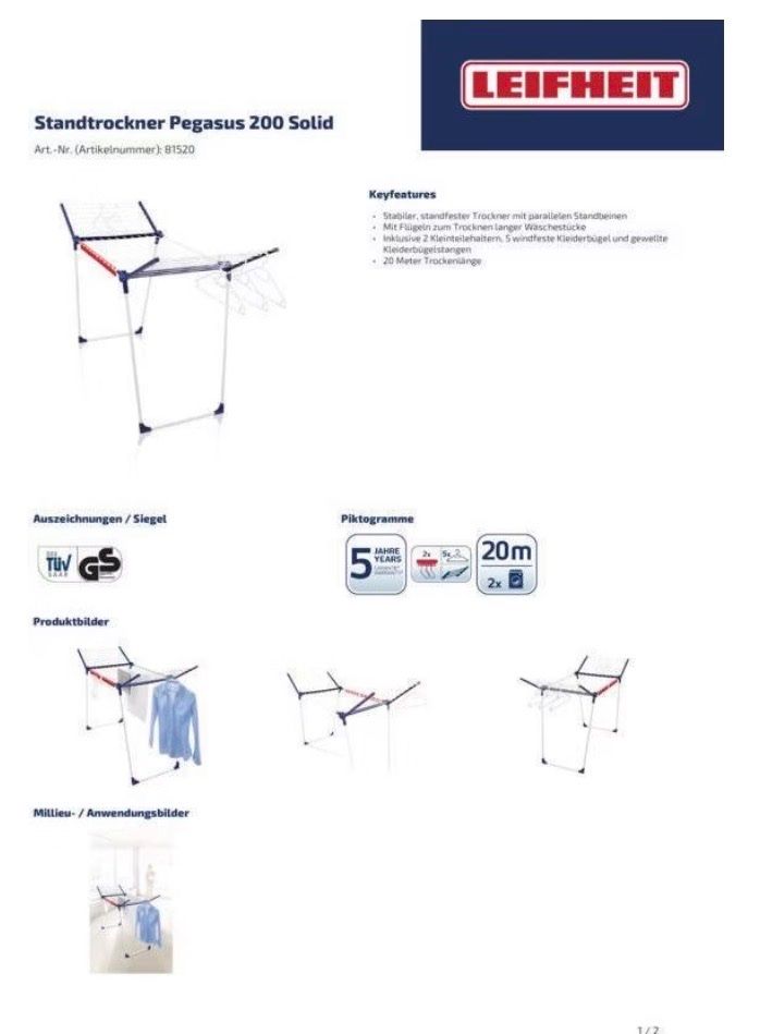 Leifheit Stenditoi: Leifheit Pegasus 200 Solid – Usato da Zürich venduto da Allerhand27 3