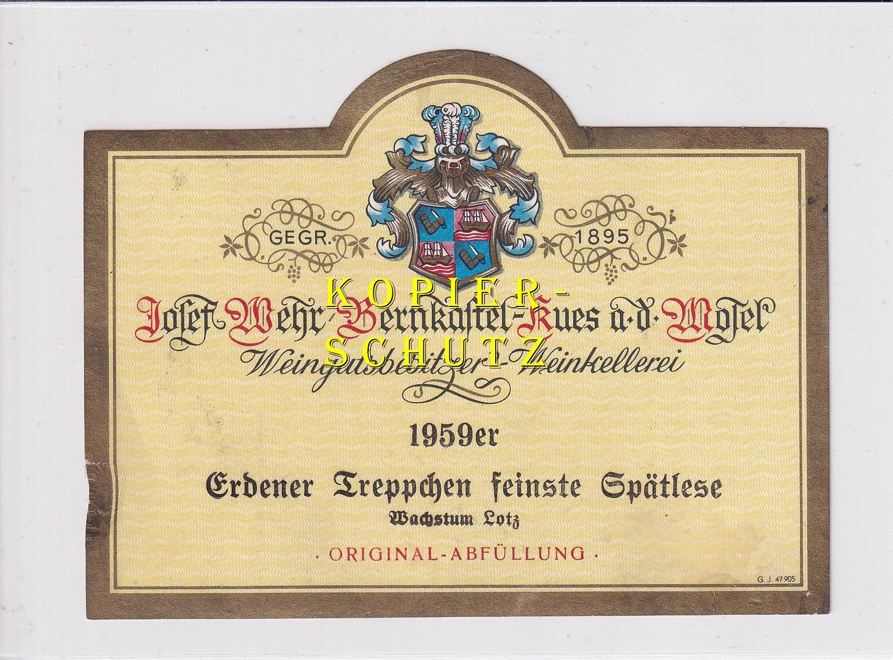 Carta: Etikette - Erdener Treppchen feinste Spätlese 1959 /bd – Usato da Hombrechtikon venduto da Rudolf07